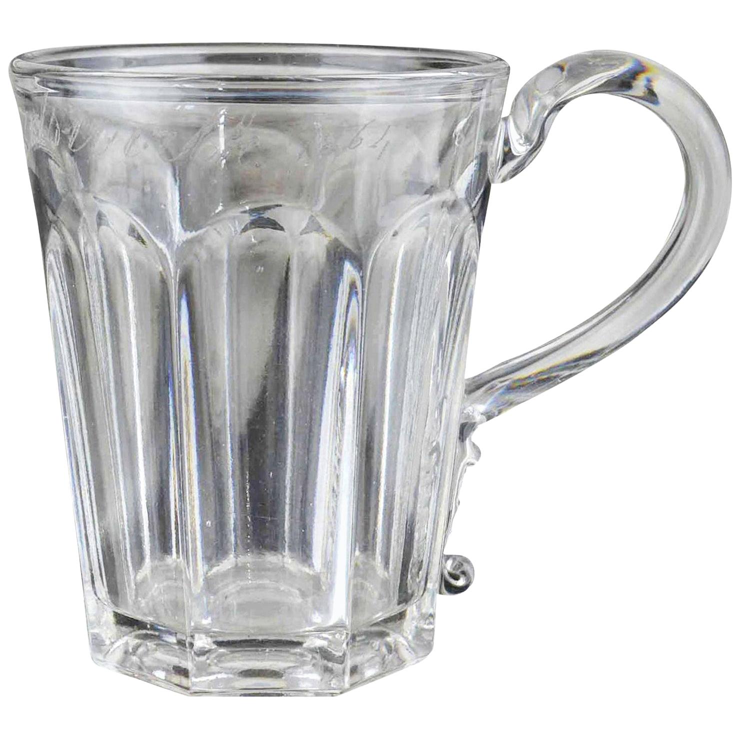 Antique English Press Moulded Glass Tankard, Dated 1864