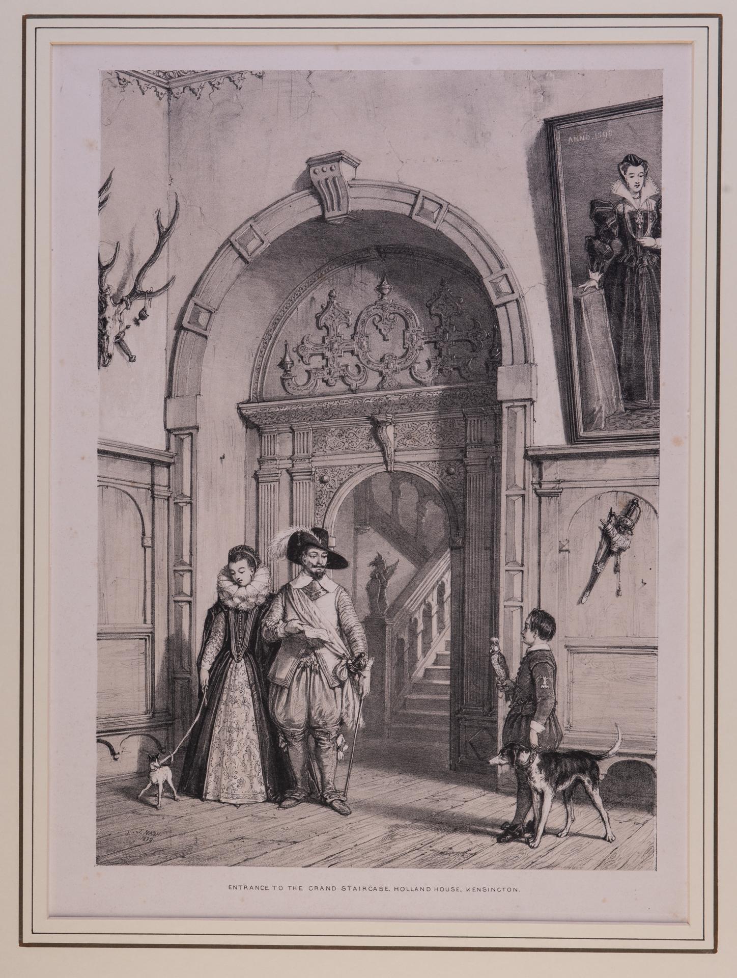 
ST/218 - 3 - Eingang --- Zweifarbige Lithographie in schwarz und sepia.
Autor: Joseph Nash, berühmter britischer Maler, Mitglied der Gothic Revival Group. 1838 veröffentlichte er die Revival Lithographic Collection 