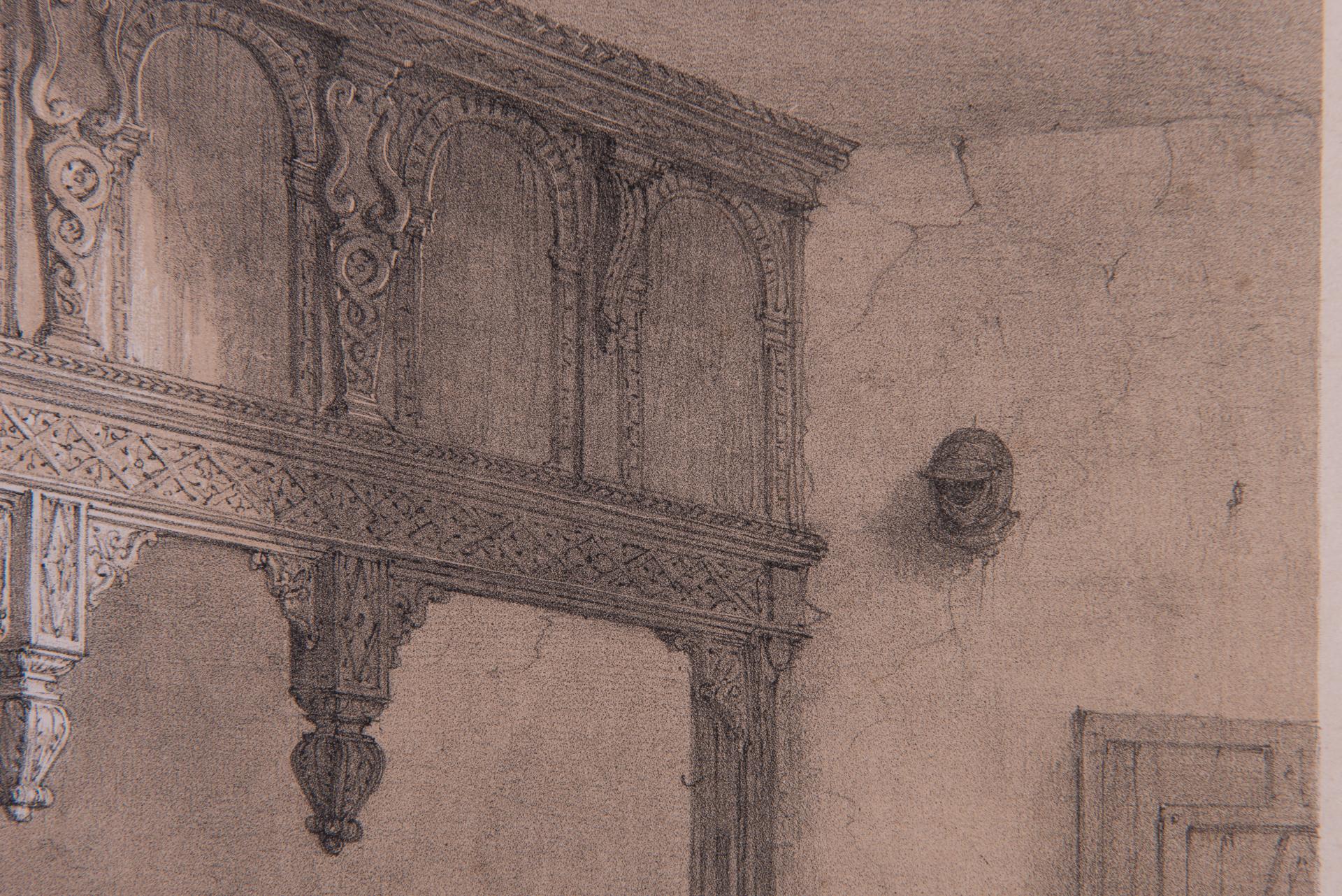 Staircase, Wakehurst, Sussex, estampe anglaise ancienne de Joseph Nash Excellent état - En vente à Alessandria, Piemonte