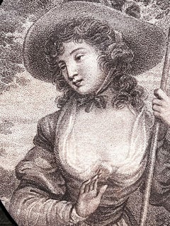Pair 18th Century English Engravings Oval Gilt Frames Portraits of Ladies