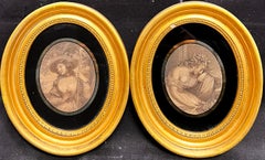 Pair 18th Century English Engravings Oval Gilt Frames Portraits of Ladies