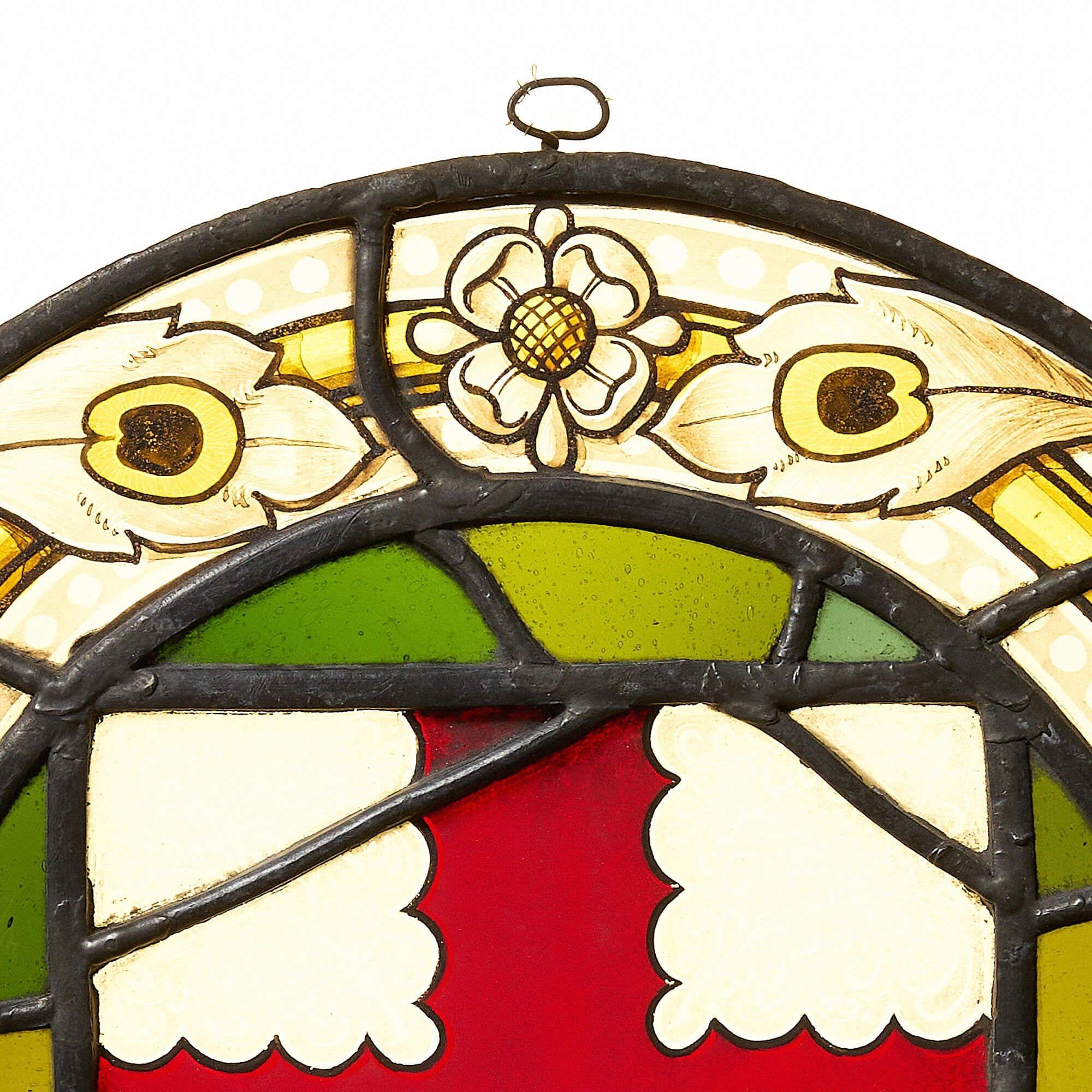 Anglais Antique rondelle anglaise en verre teinté armorié en vente