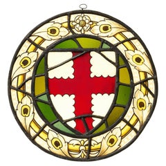 Antigua vidriera redonda inglesa pseudoarmorial Stained glass Roundel