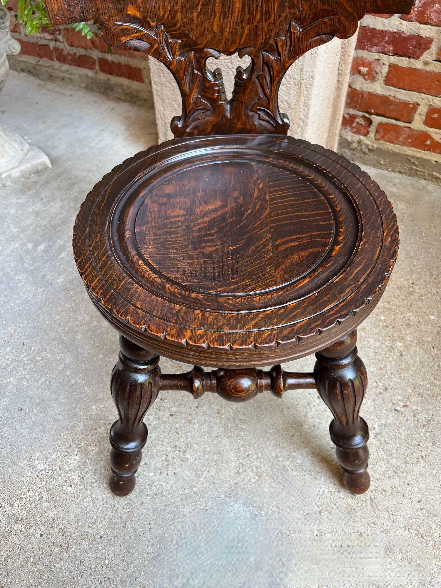 Antique English Pub Chair Fireplace Hearth Carved Tiger Oak Breton Brittany For Sale 5