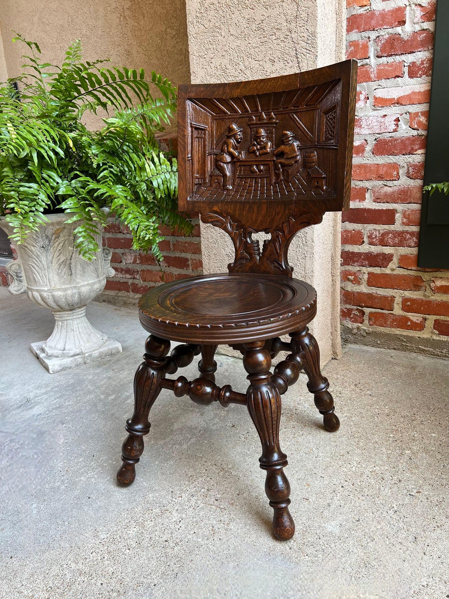 Antique English Pub Chair Fireplace Hearth Carved Tiger Oak Breton Brittany For Sale 7