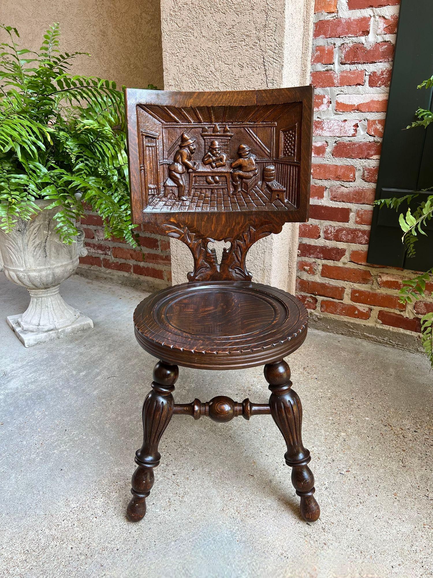 Antique English Pub Chair Fireplace Hearth Carved Tiger Oak Breton Brittany For Sale 8