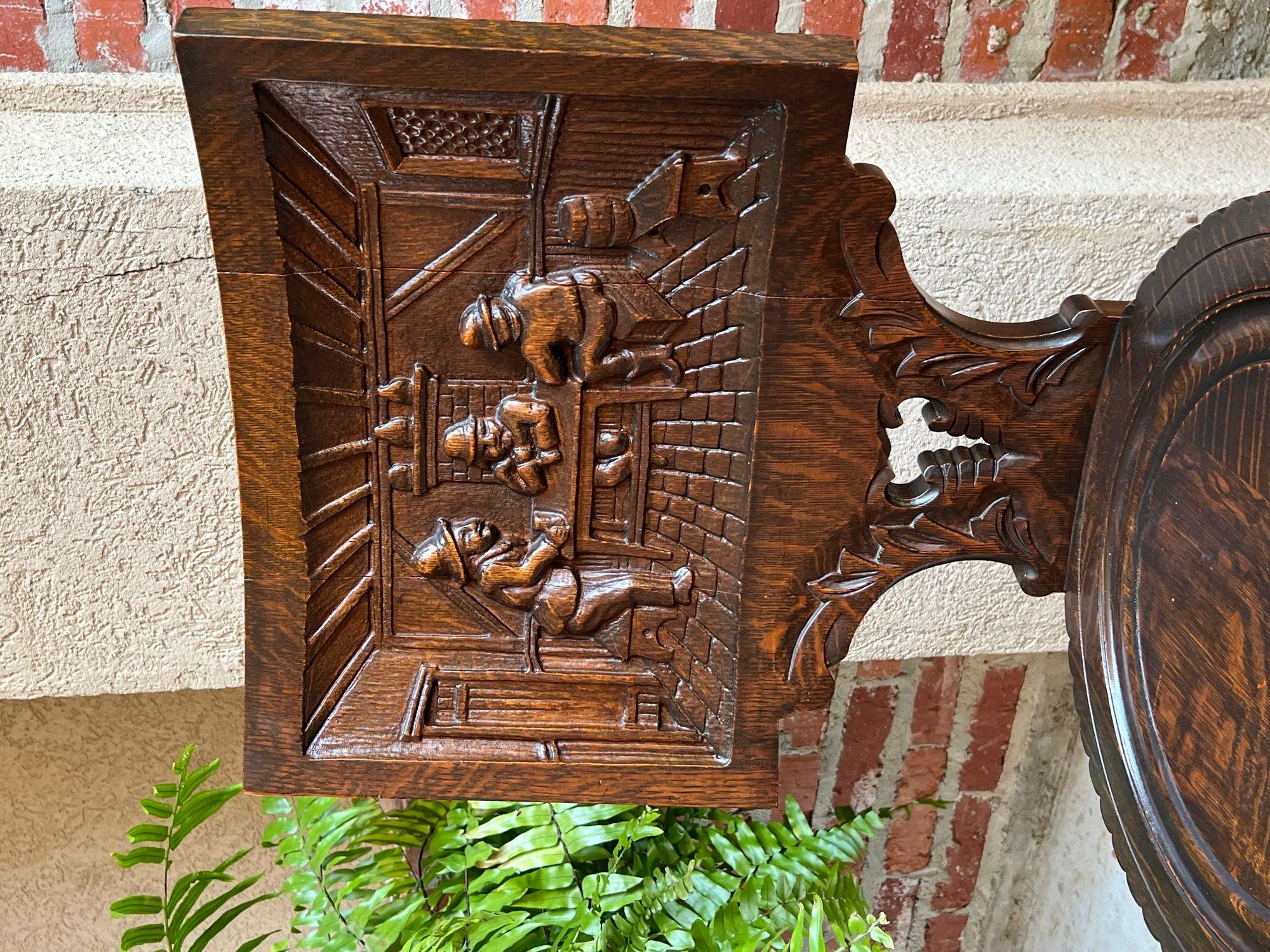 Antique English Pub Chair Fireplace Hearth Carved Tiger Oak Breton Brittany For Sale 9