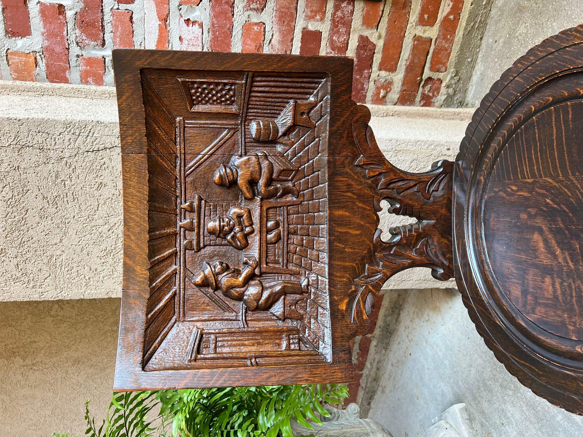 Antique English Pub Chair Fireplace Hearth Carved Tiger Oak Breton Brittany For Sale 10