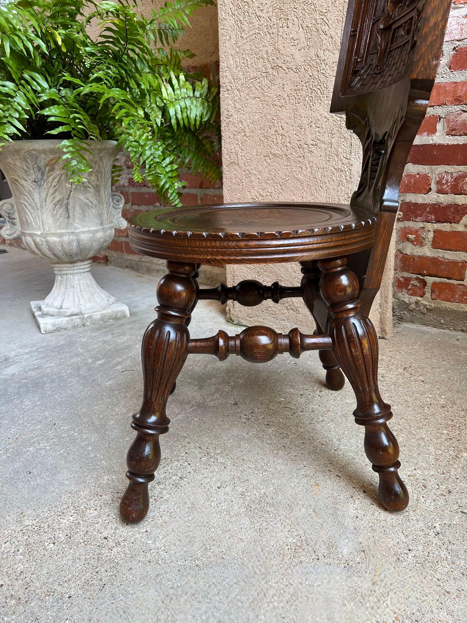 Antique English Pub Chair Fireplace Hearth Carved Tiger Oak Breton Brittany For Sale 11