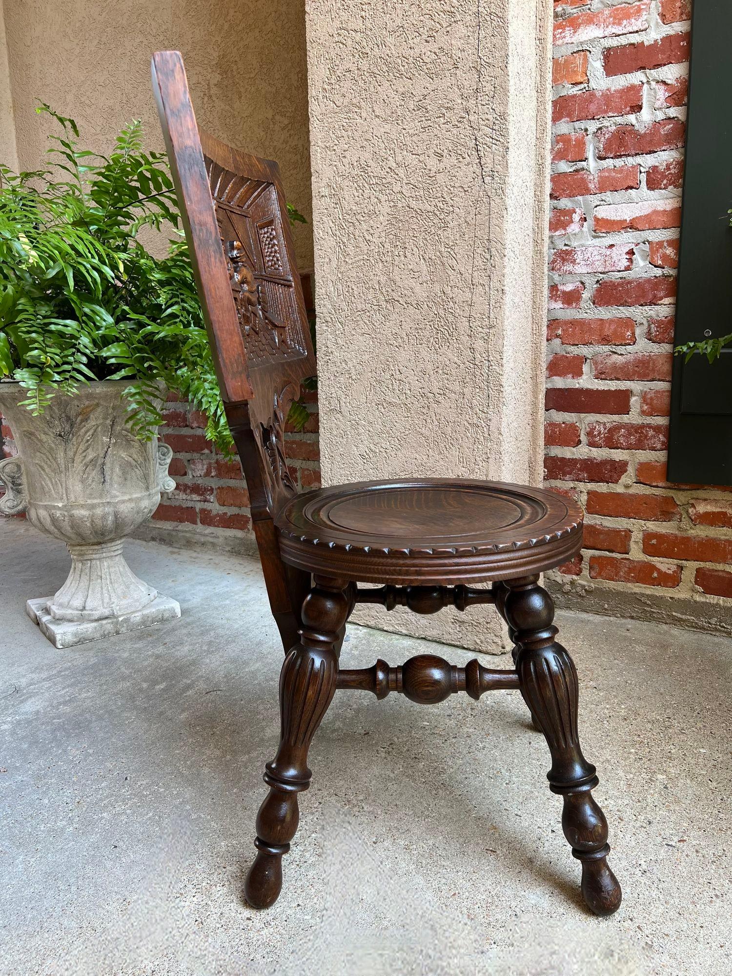 Antique English Pub Chair Fireplace Hearth Carved Tiger Oak Breton Brittany For Sale 13