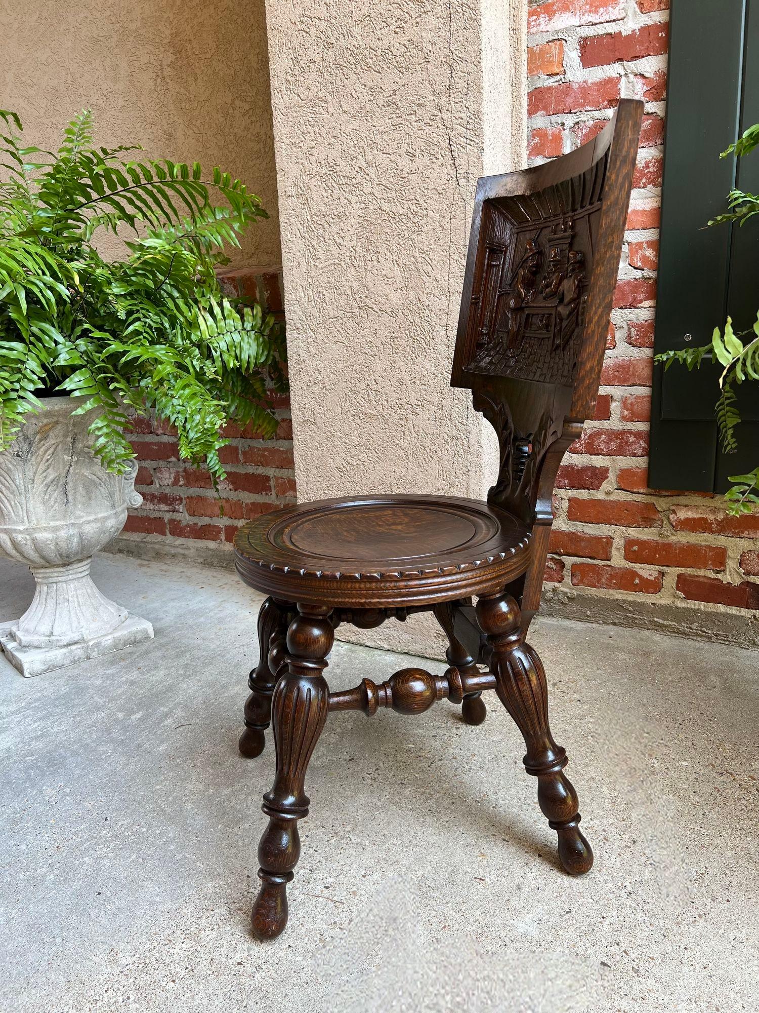 Antique English Pub Chair Fireplace Hearth Carved Tiger Oak Breton Brittany For Sale 14
