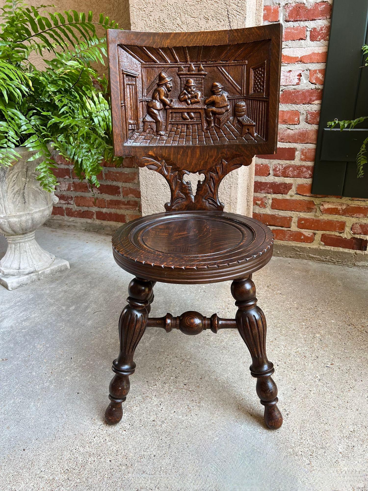 British Antique English Pub Chair Fireplace Hearth Carved Tiger Oak Breton Brittany For Sale