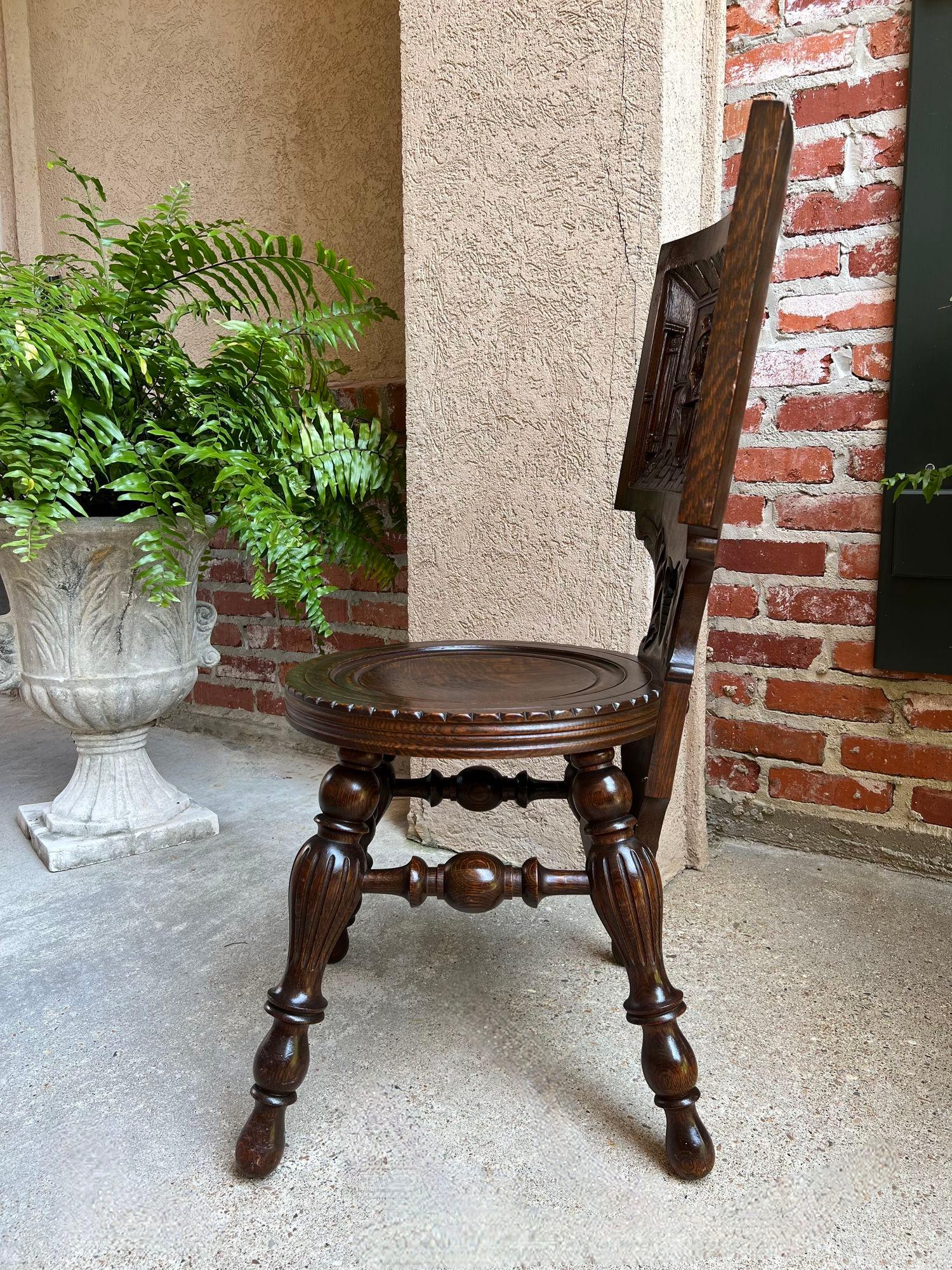 Antique English Pub Chair Fireplace Hearth Carved Tiger Oak Breton Brittany For Sale 2