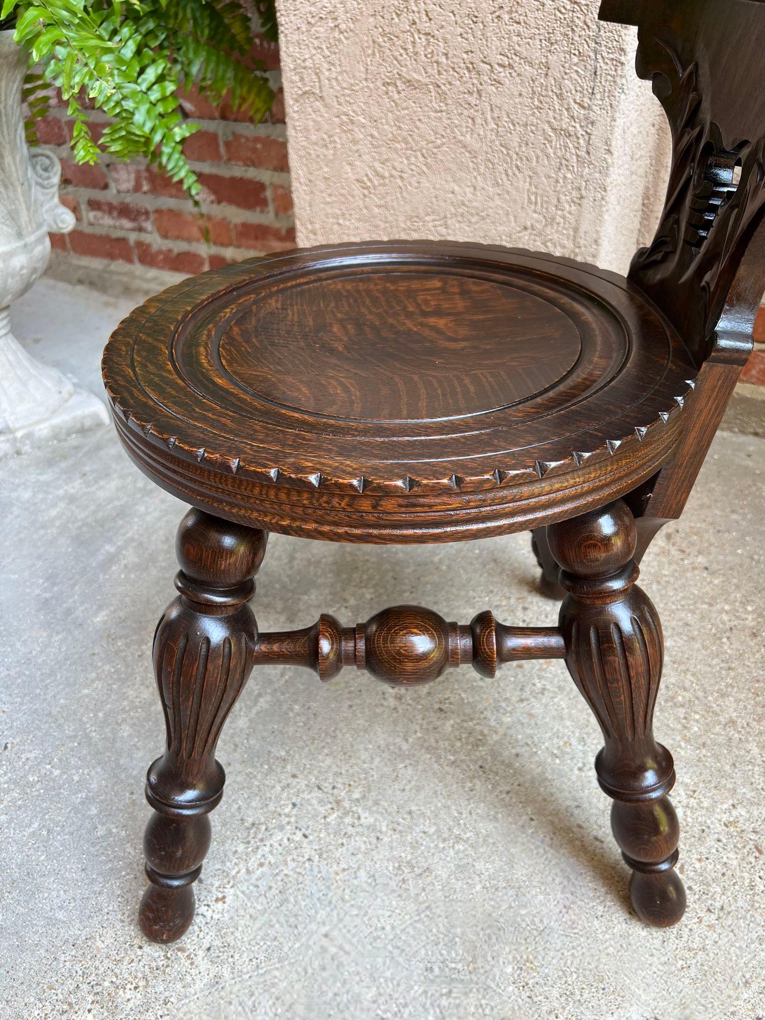 Antique English Pub Chair Fireplace Hearth Carved Tiger Oak Breton Brittany For Sale 3
