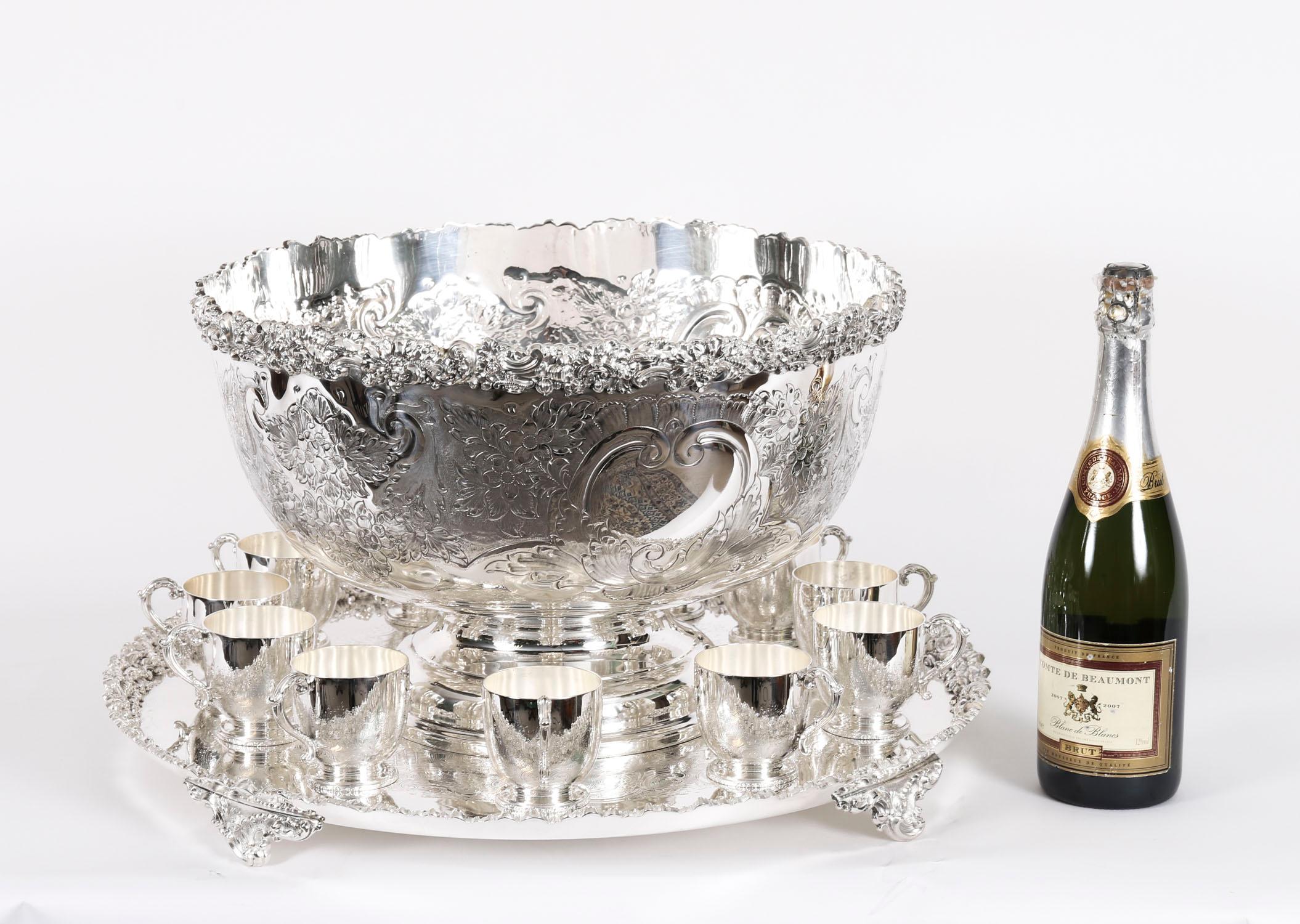 Antikes englisches Punch Bowl Set/ Wein Champagner Kühler 20. Jahrhundert im Angebot 14