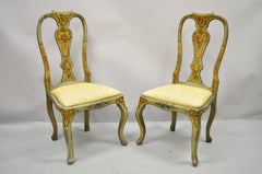 Antique English Queen Anne Adams Green Handpainted Dining Side Chairs, a Pair