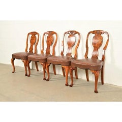 Antique English Queen Anne Burl Wood Dining Chairs, Circa 1860s