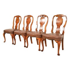 Antique English Queen Anne Burl Wood Dining Chairs, Circa 1860s