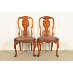 Antique English Queen Anne Burl Wood Side Chairs or Dining Chairs, Circa 1860s