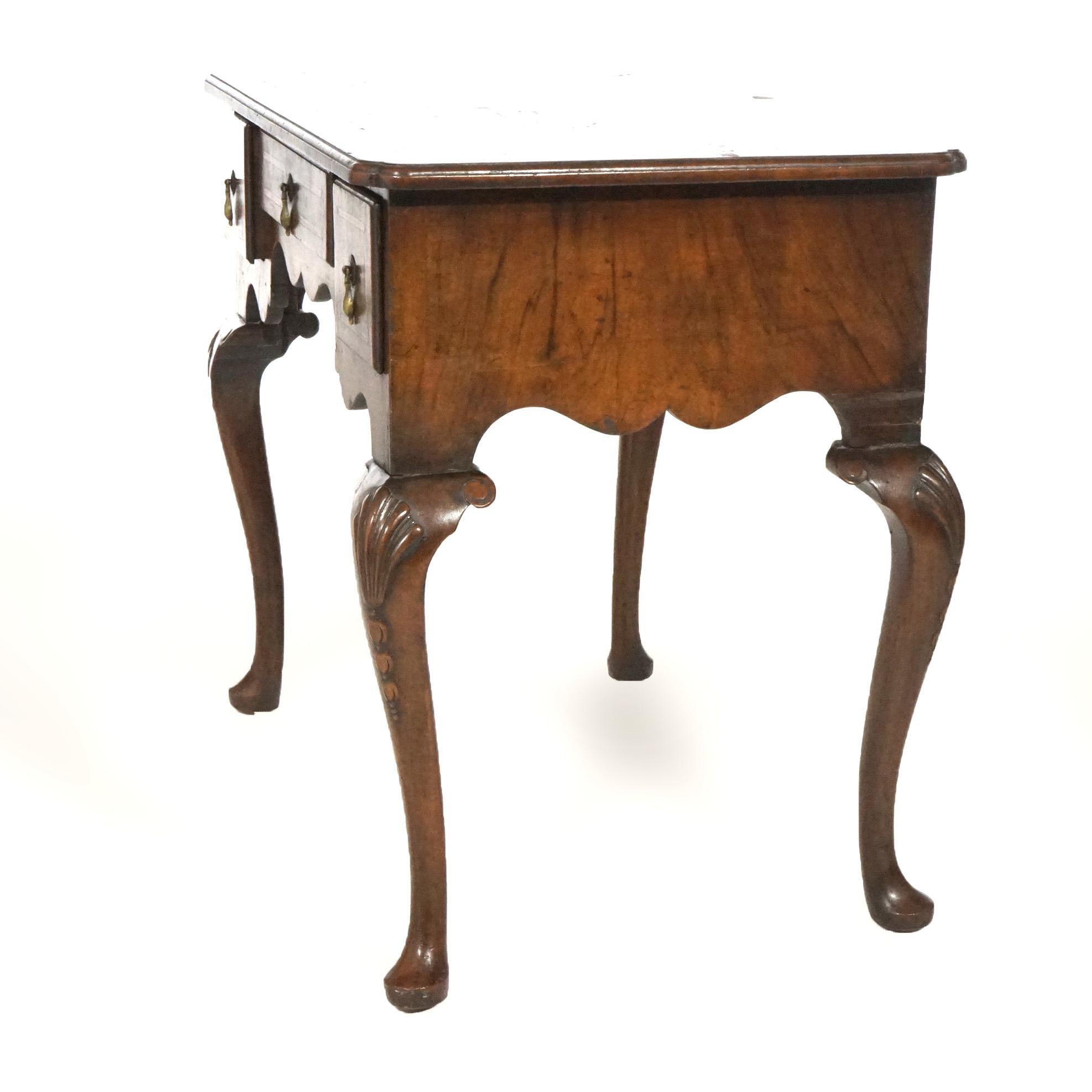 Antique English Queen Anne Carved Mahogany & Satinwood Inlaid Low Boy 18th C For Sale 6