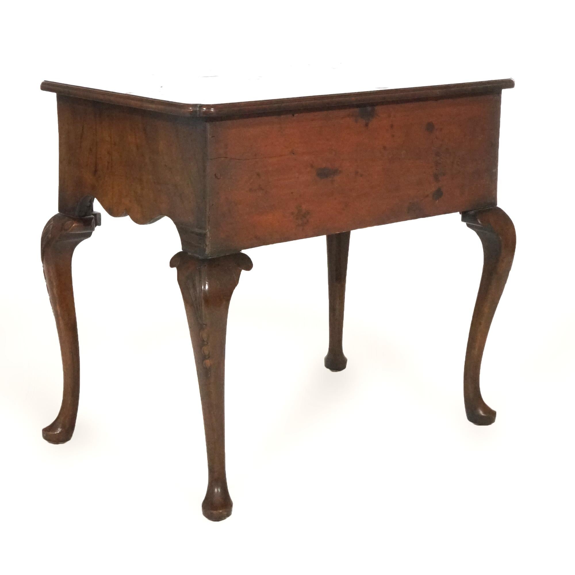 Antique English Queen Anne Carved Mahogany & Satinwood Inlaid Low Boy 18th C For Sale 7