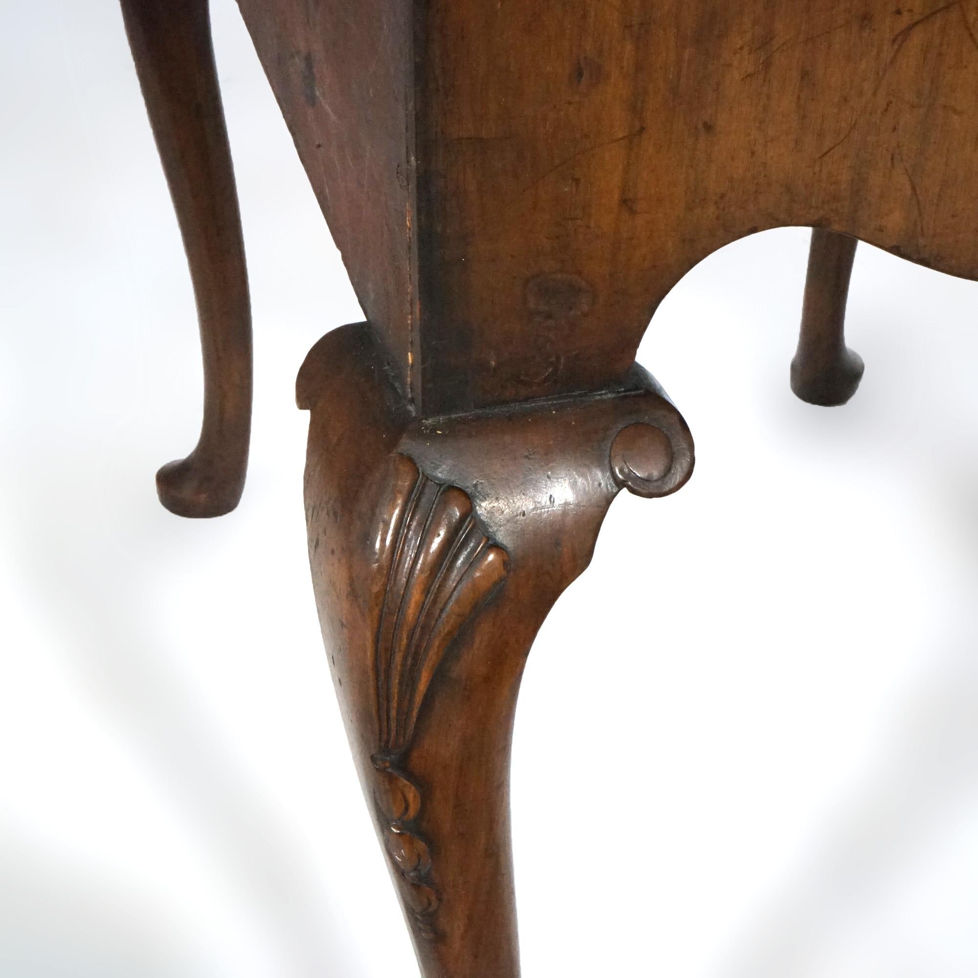Antique English Queen Anne Carved Mahogany & Satinwood Inlaid Low Boy 18th C For Sale 12