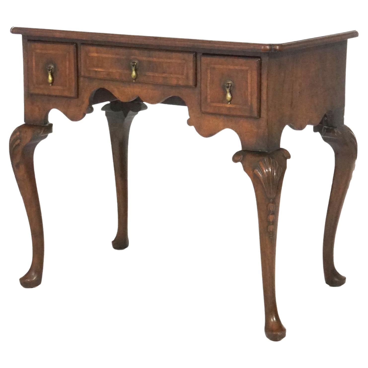 Antique English Queen Anne Carved Mahogany & Satinwood Inlaid Low Boy 18th C For Sale