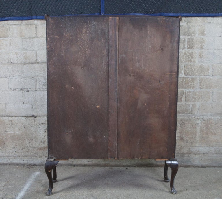 Antique English Queen Anne Leaded Slag Glass Curio Bookcase at