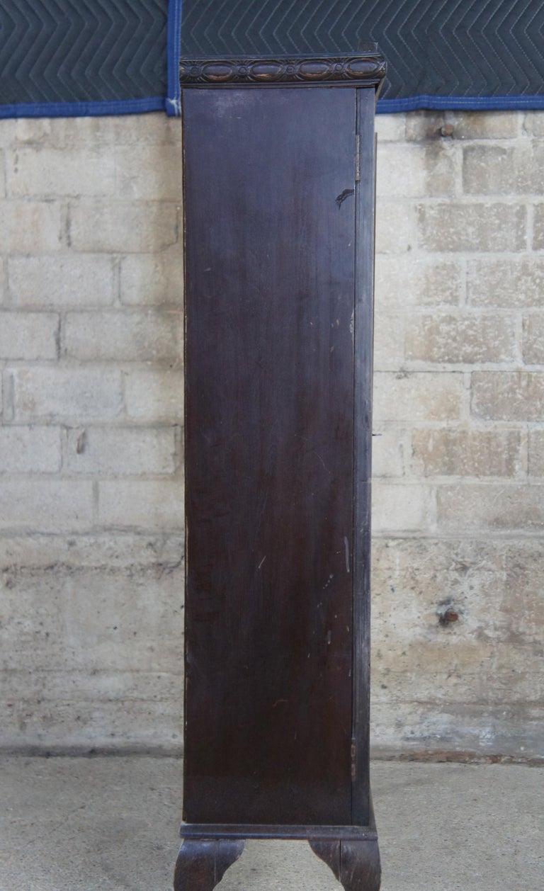 Antique English Queen Anne Leaded Slag Glass Curio Bookcase at