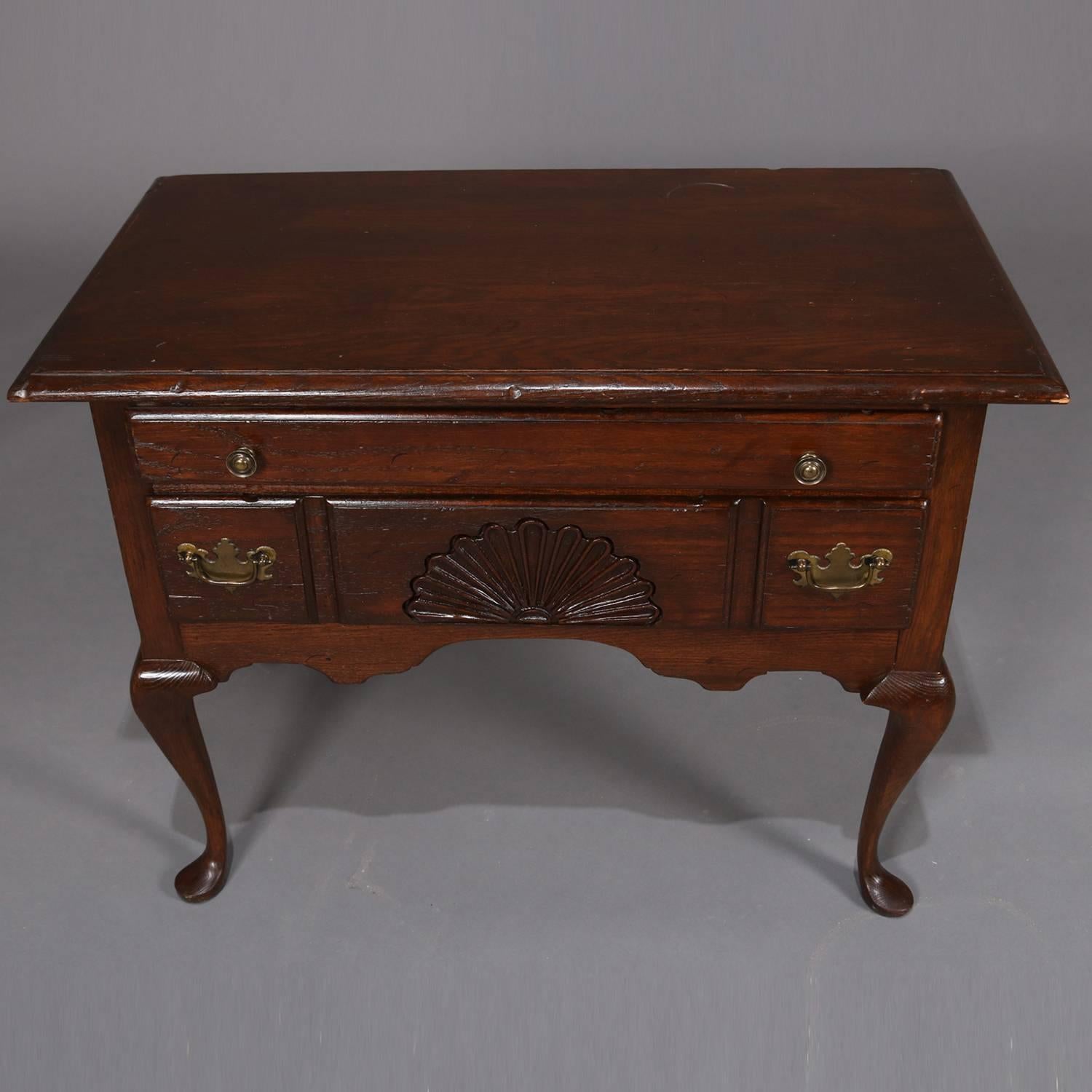 American Antique English Queen Anne Style Baker School Two-Drawer Caved Mahogany Lowboy