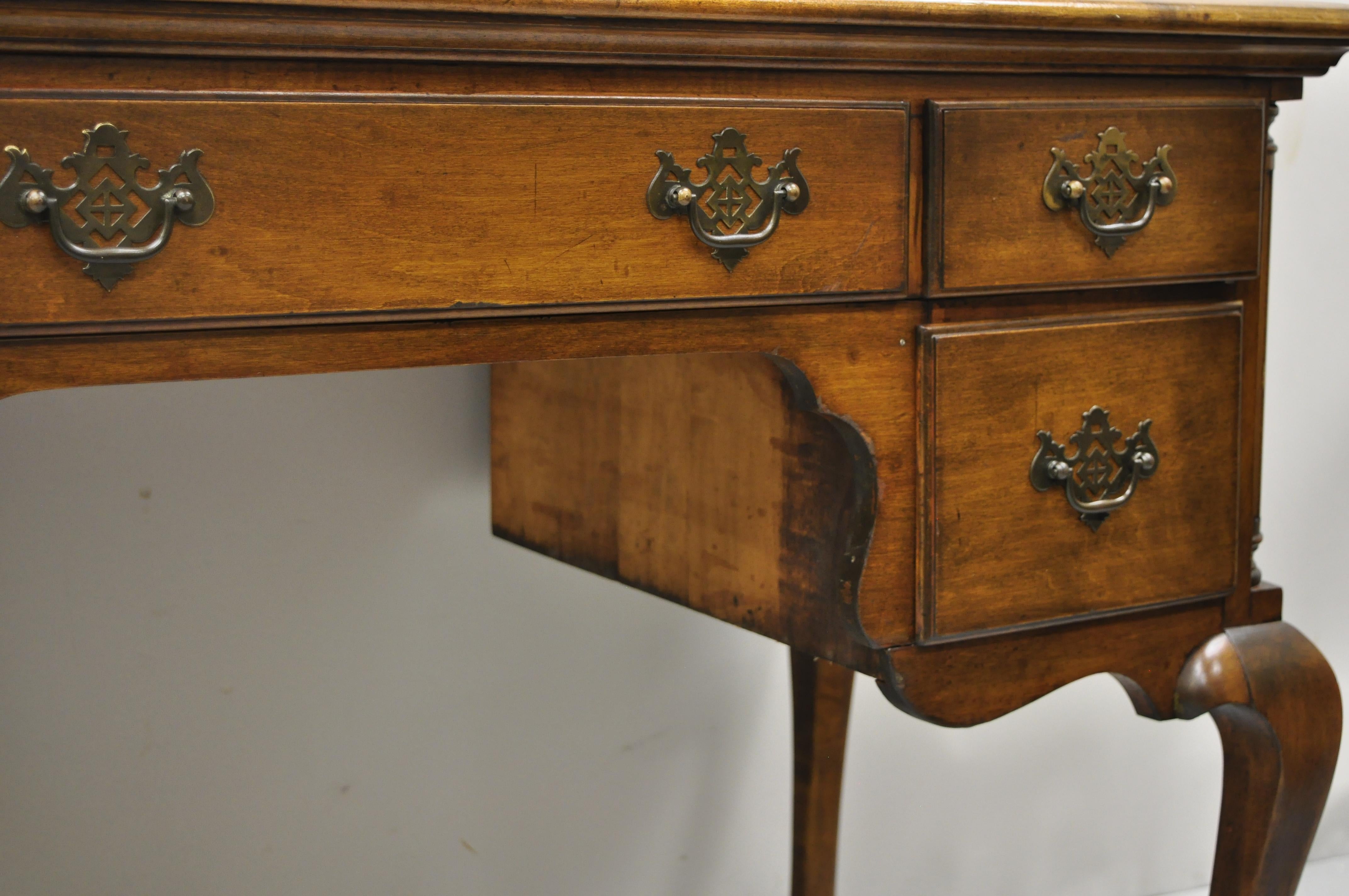 Antique English Queen Anne Style Mahogany Kneehole Writing Desk with 5 Drawers 2