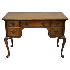 Retro English Queen Anne Style Mahogany Kneehole Writing Desk with 5 Drawers