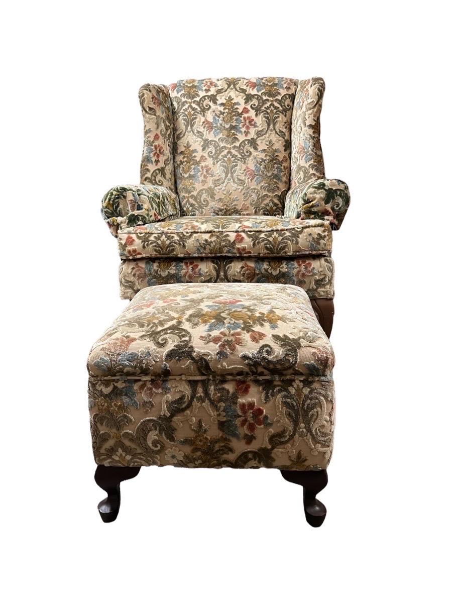 Antique English Queen Anne Style Sofa Chair with Original Floral with