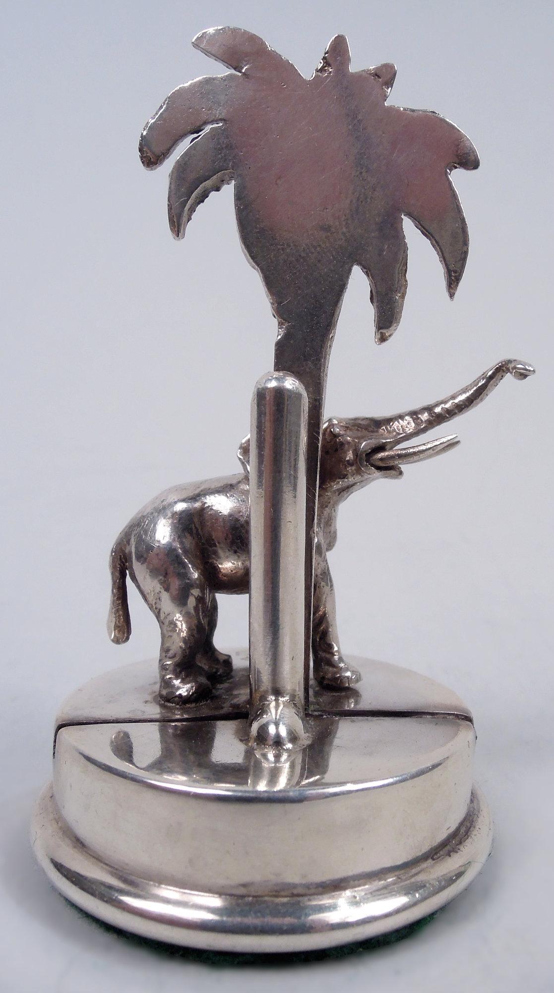 Antique English Raj-Era Elephant & Palm Tree Place Card Holders, 1913 In Good Condition For Sale In New York, NY