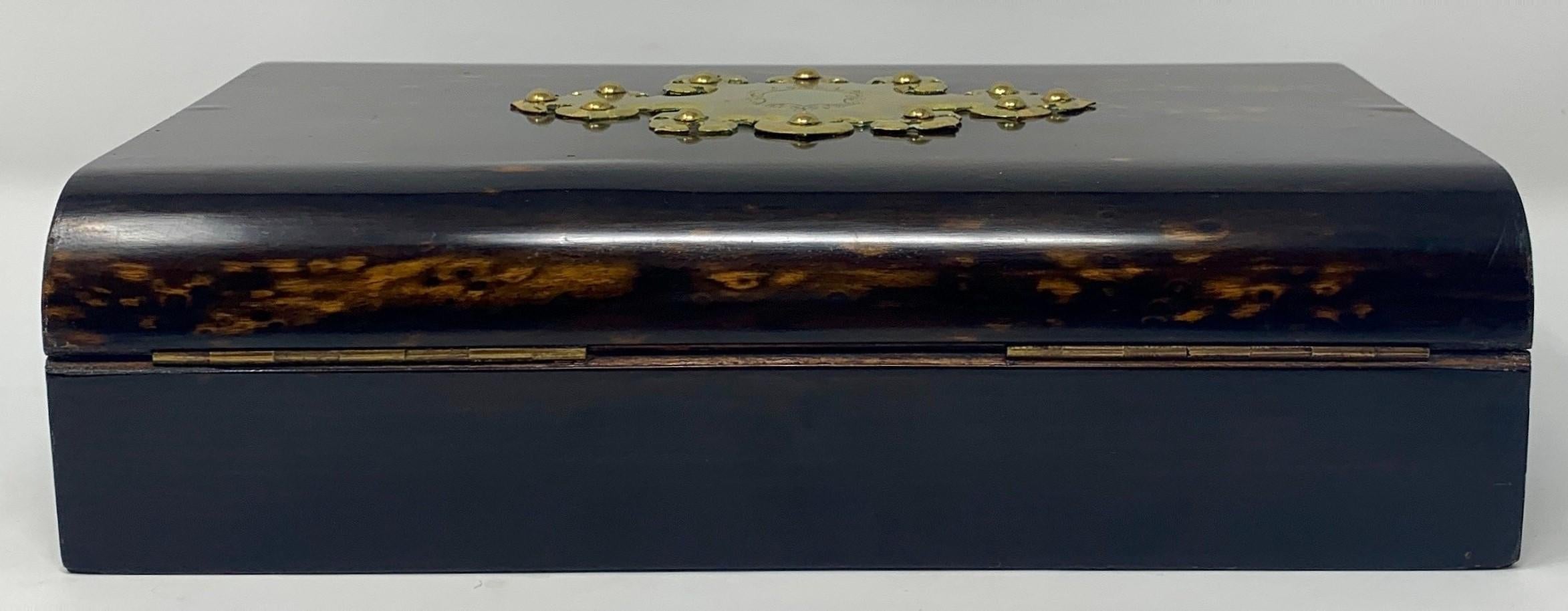 19th Century Antique English Rare Coromandel Wood Cribbage Game Box For Sale
