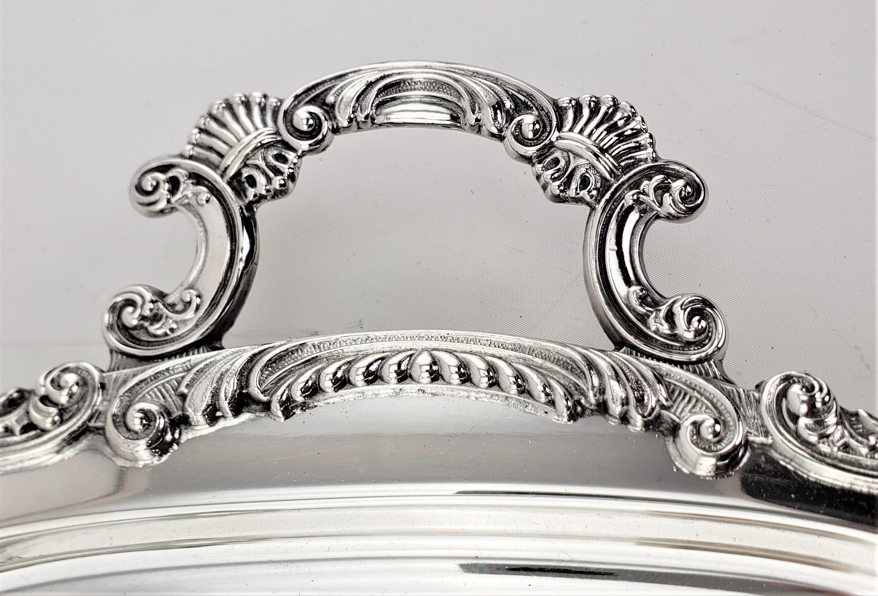 Antique English Rectangular Silver Plated Serving Tray with Stylized Shell Decor 2