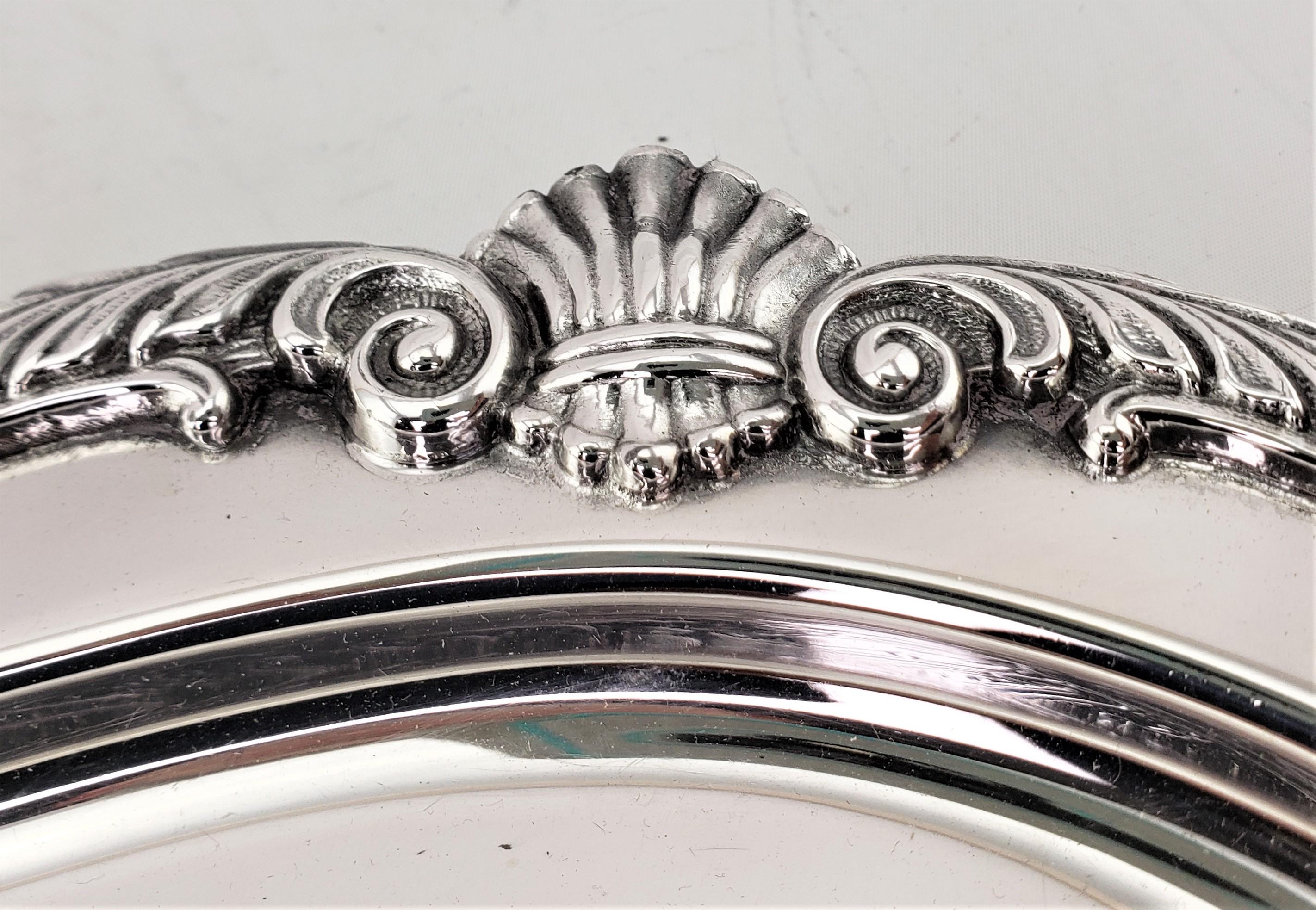 Antique English Rectangular Silver Plated Serving Tray with Stylized Shell Decor 3