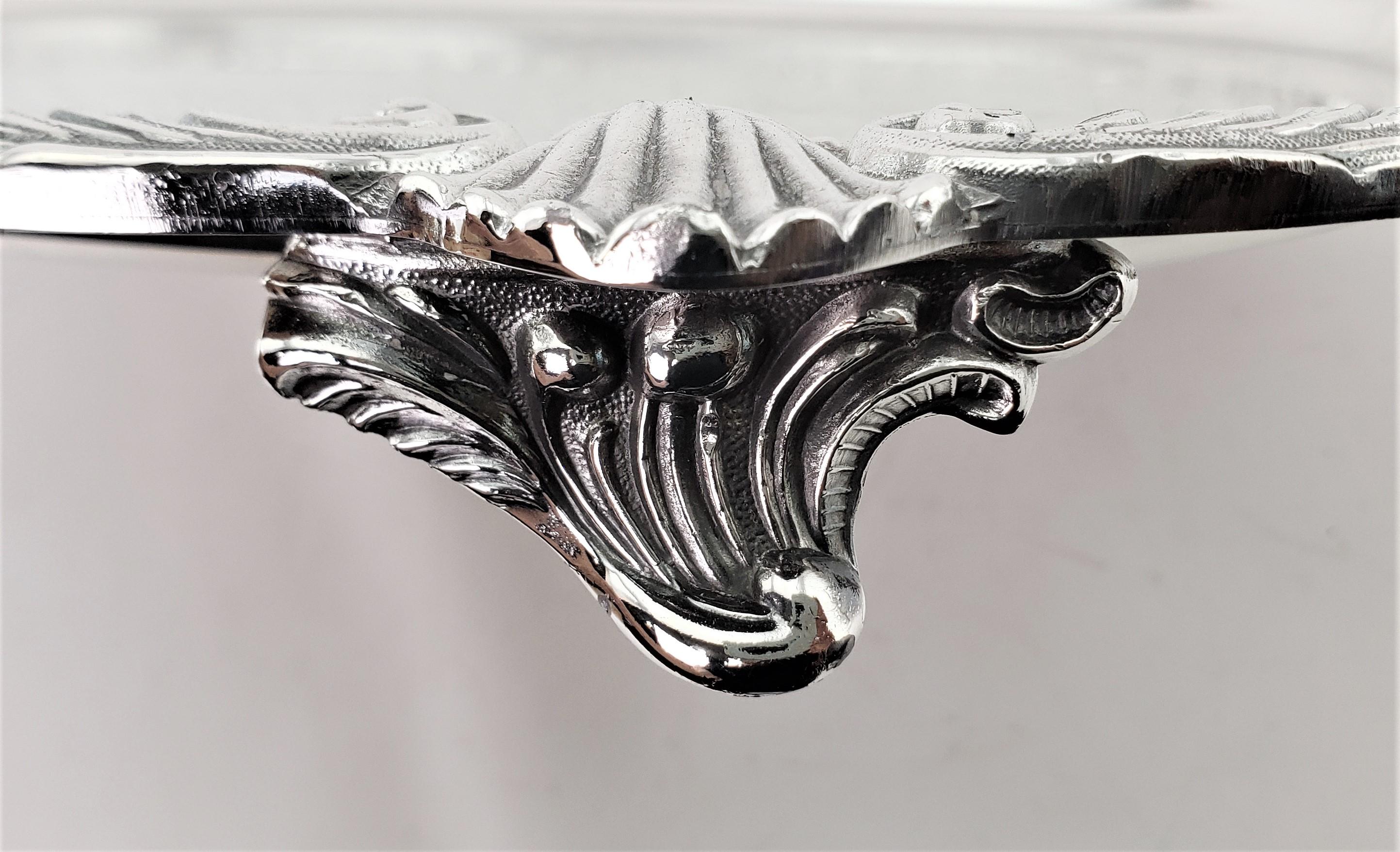 Antique English Rectangular Silver Plated Serving Tray with Stylized Shell Decor 7