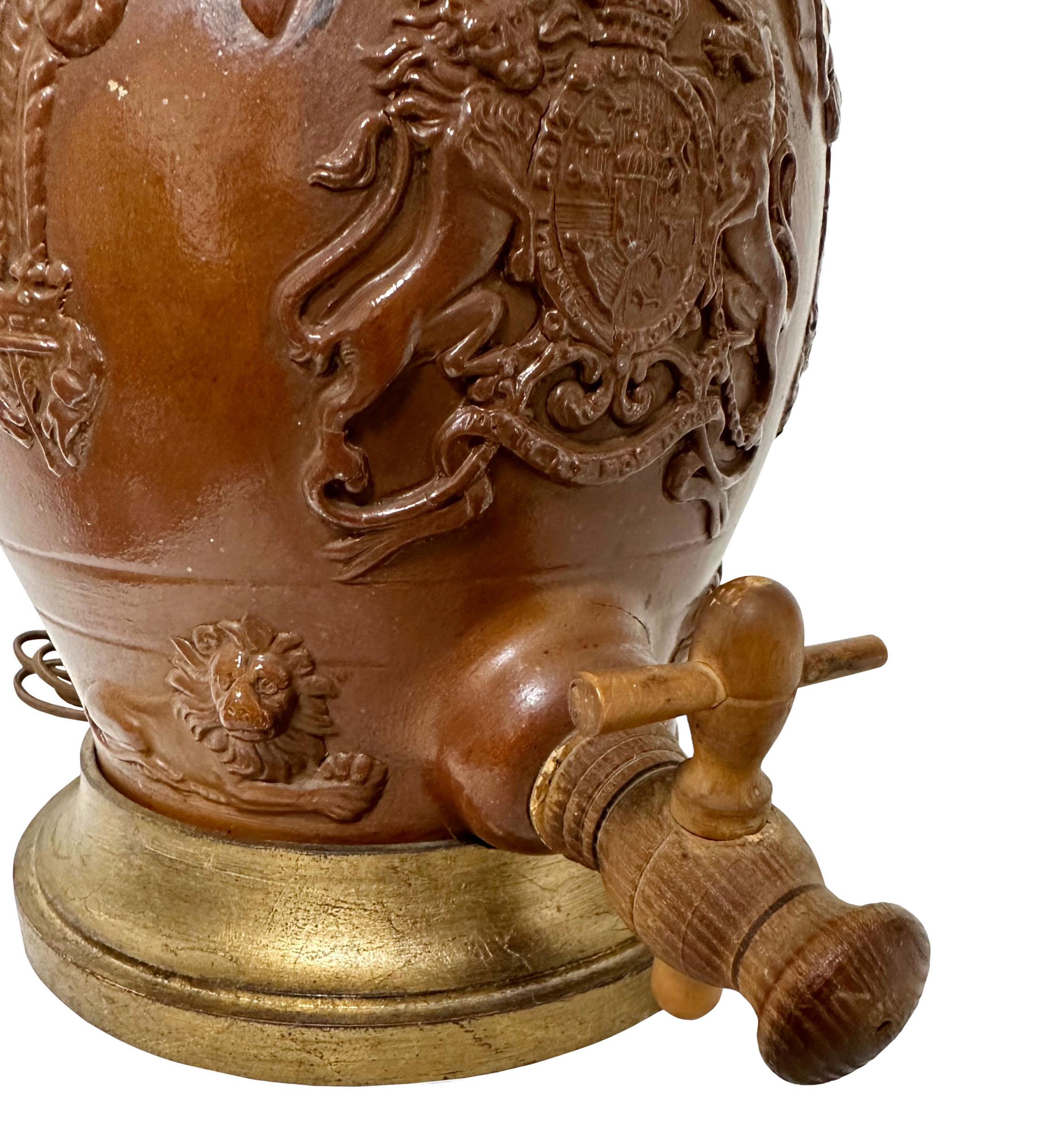 Antique English Redware Pottery Jug as a Table Lamp In Good Condition For Sale In Tampa, FL