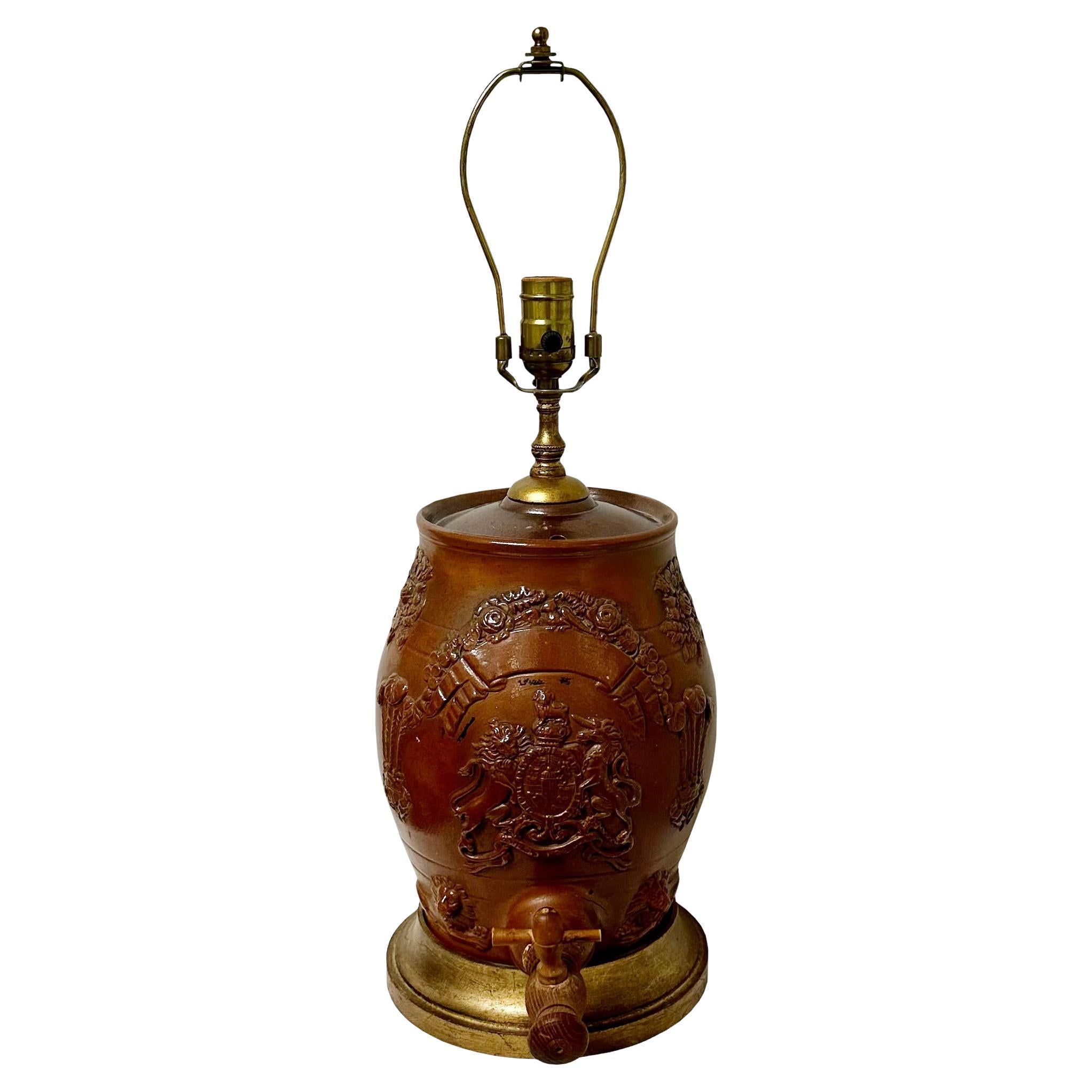 Antique English Redware Pottery Jug as a Table Lamp For Sale