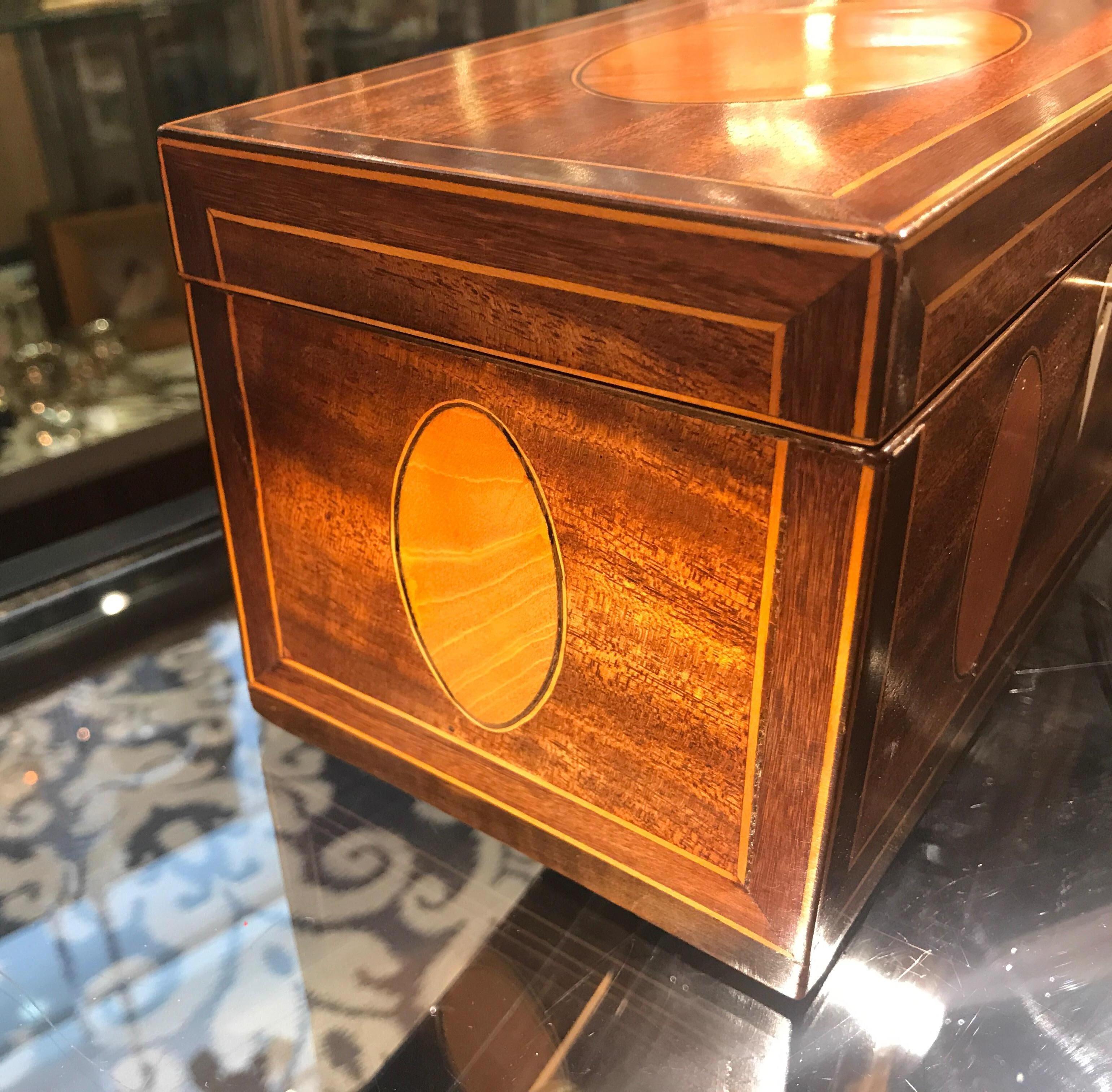 Ebony Antique English Regency 19th Century Satinwood Inlaid Mahogany Box