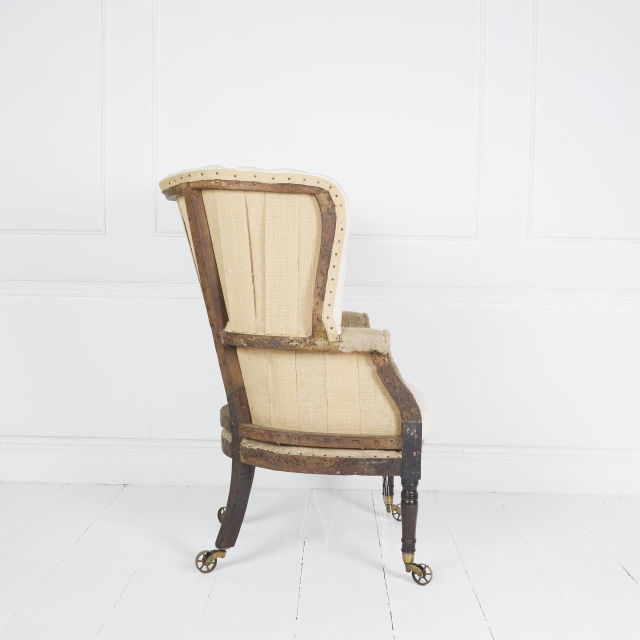 Hardwood Antique English Regency Barrel Back Wing Chair For Sale