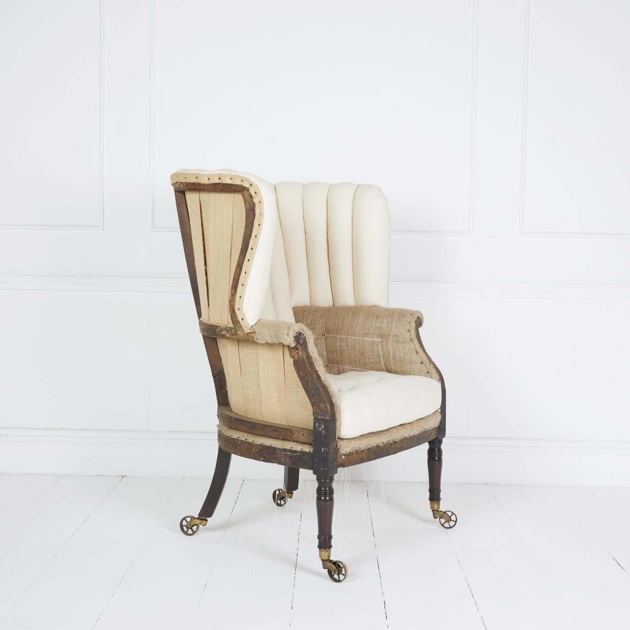 Antique English Regency Barrel Back Wing Chair For Sale 1