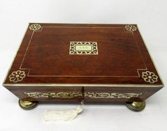 Antique English Regency Brass Inlaid Mahogany Jewellery Trinket Box Casket 19 Ct