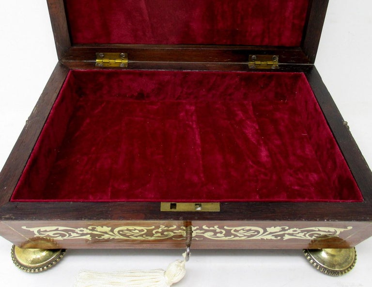 Antique English Regency Brass Inlaid Mahogany Jewellery Trinket Box Casket 19 Ct For Sale 1
