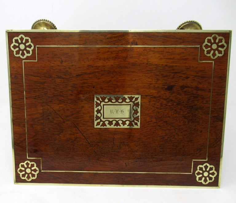Antique English Regency Brass Inlaid Mahogany Jewellery Trinket Box Casket 19 Ct For Sale 5