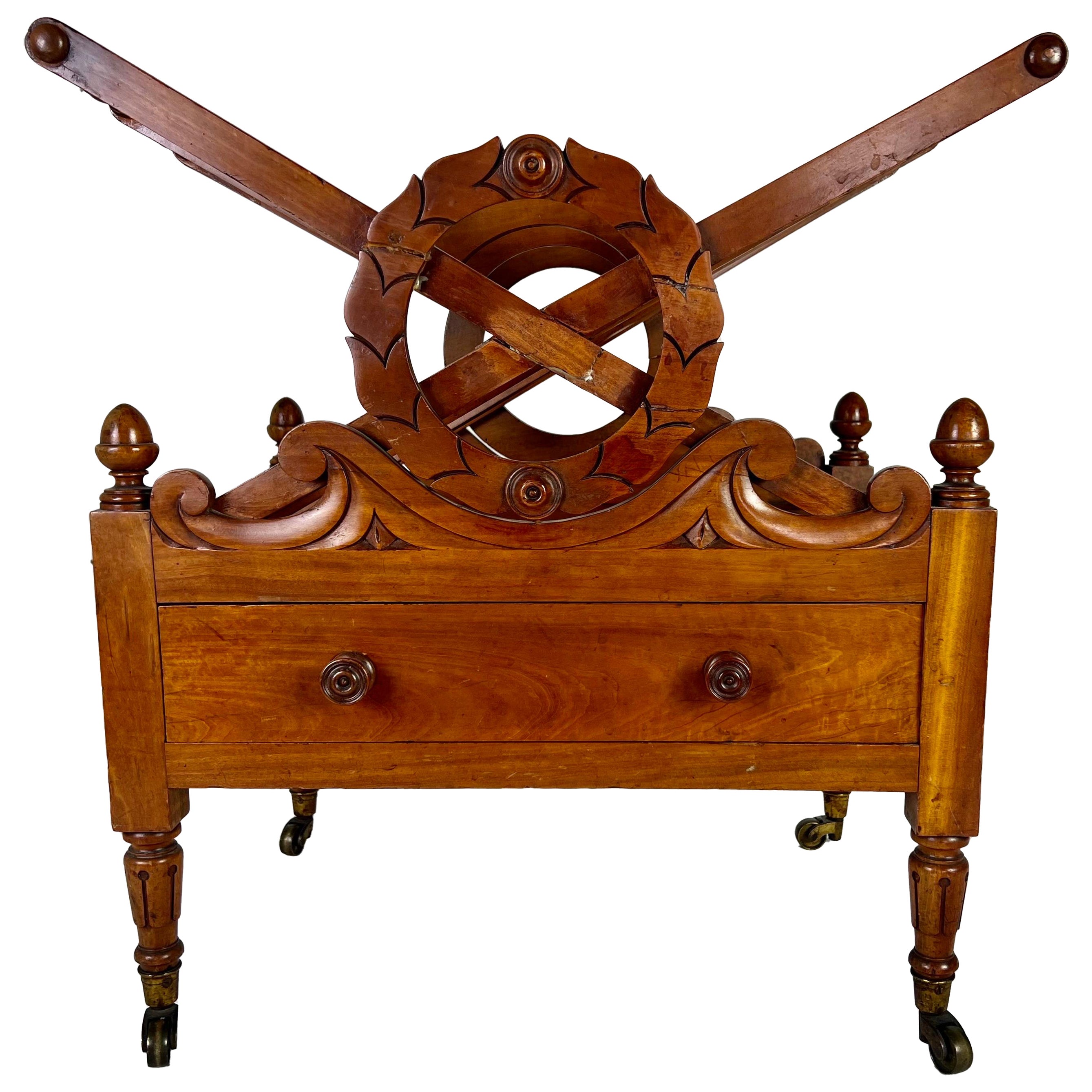 Portariviste in acero inglese del XIX secolo con cassetto e rotelle in vendita