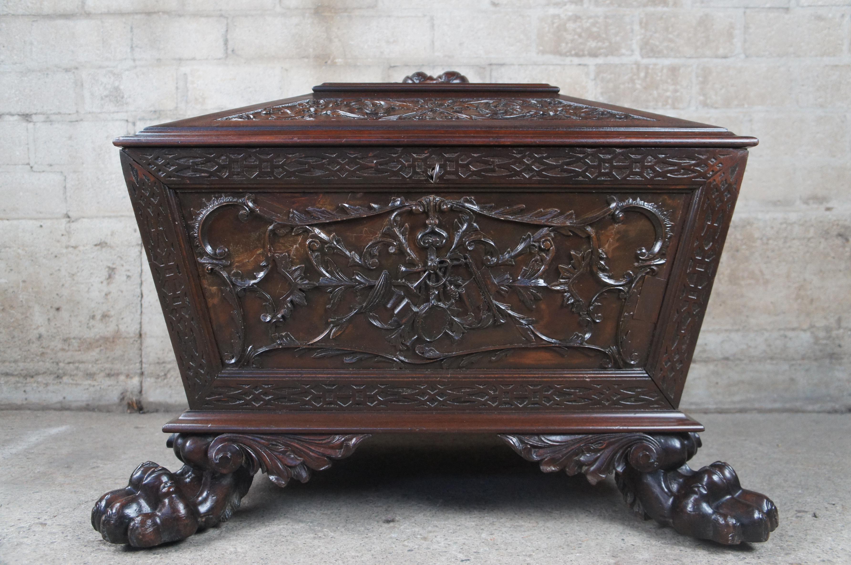 Mahogany Antique English Regency Carved Cellarette Cassone Wedding Casket Chest Trunk 33