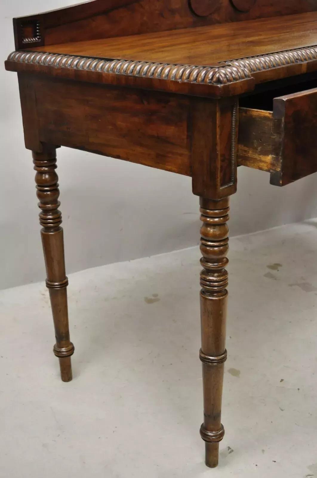 Antique English Regency Carved Crotch Mahogany Sideboard Buffet Console Table For Sale 7