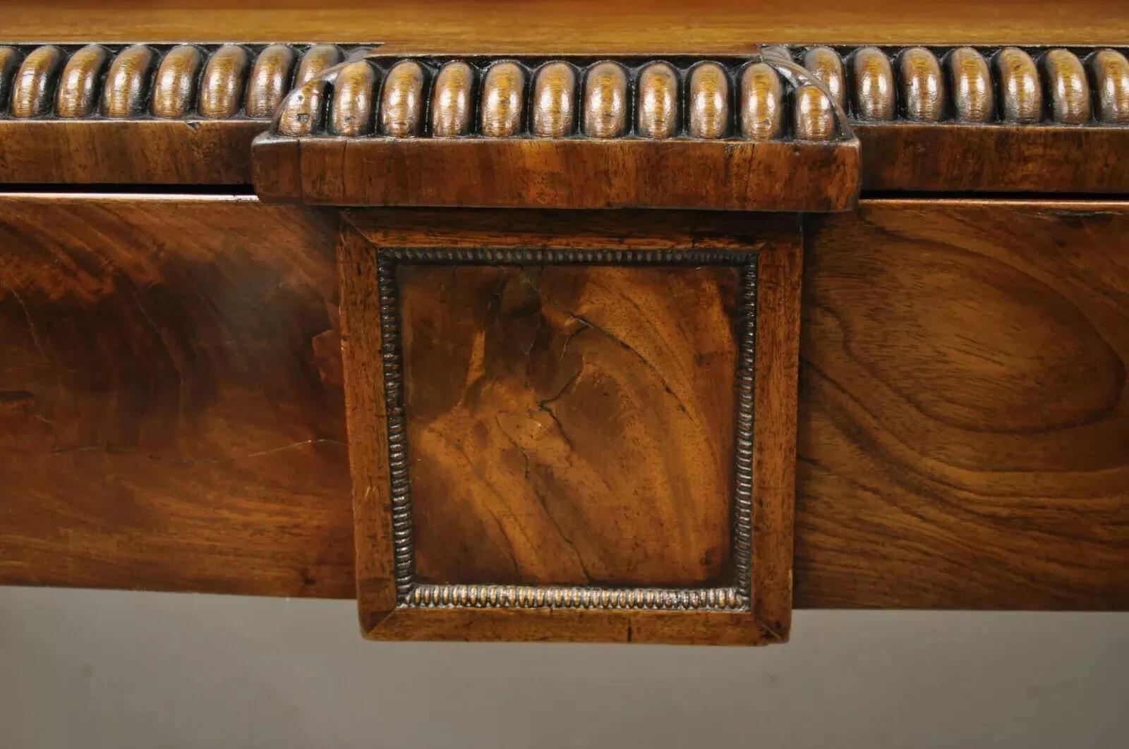 Antique English Regency Carved Crotch Mahogany Sideboard Buffet Console Table For Sale 4